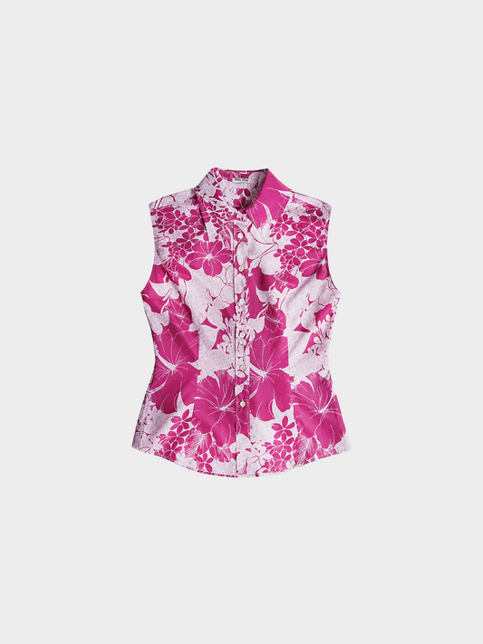 Miu Miu SS 2003 Fuschia Pink Floral Printed Sleeveless Top