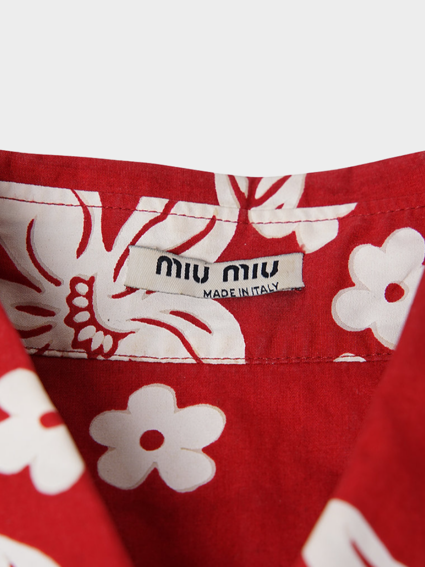 Miu Miu SS 2003 Red Hibiscus Floral Buttoned Up Top