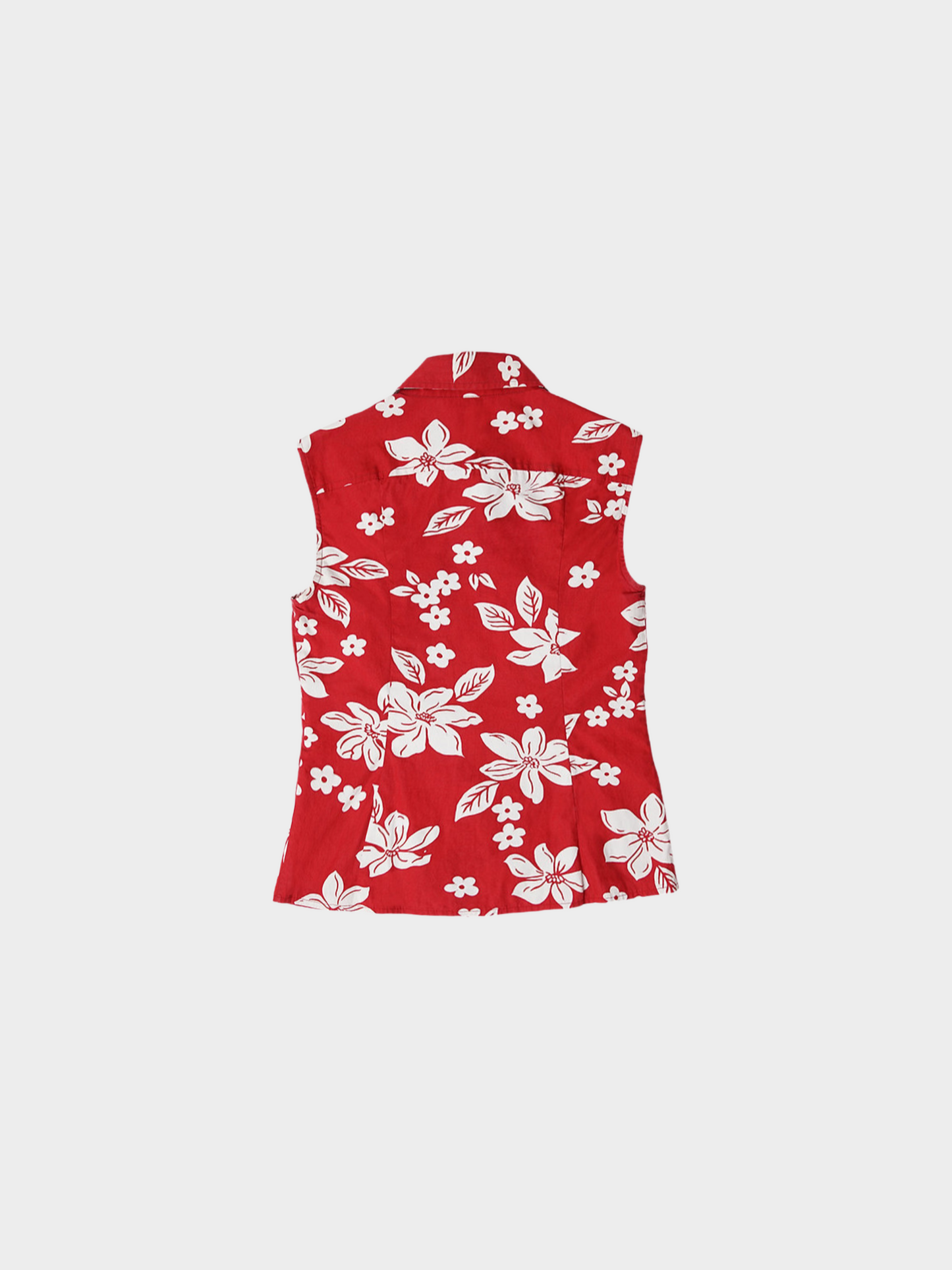 Miu Miu SS 2003 Red Hibiscus Floral Buttoned Up Top