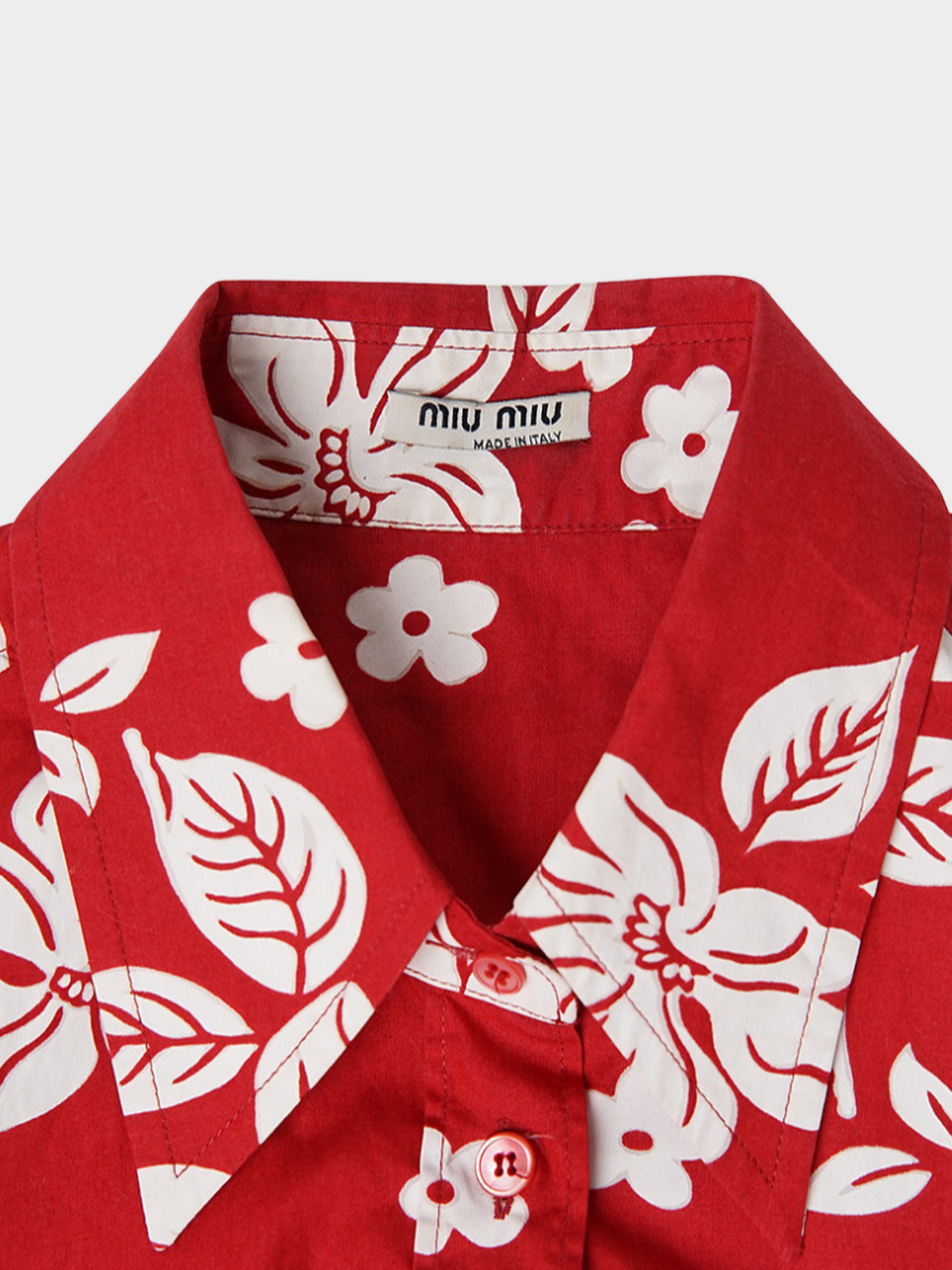 Miu Miu SS 2003 Red Hibiscus Floral Buttoned Up Top