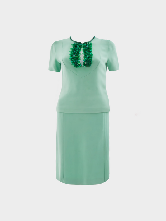 Miu Miu SS 2004 Mint Beaded Crewneck Top and Pencil Skirt Set