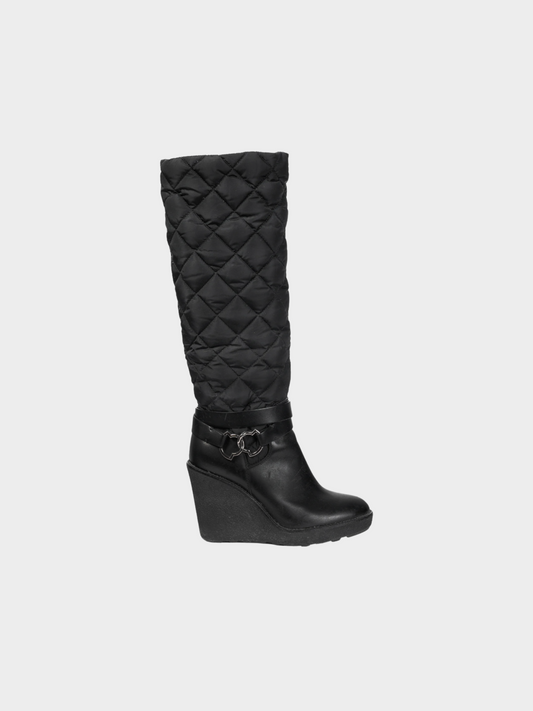 Moncler 2013 New Cernobbio Black Quilted Leather Wedge Boots