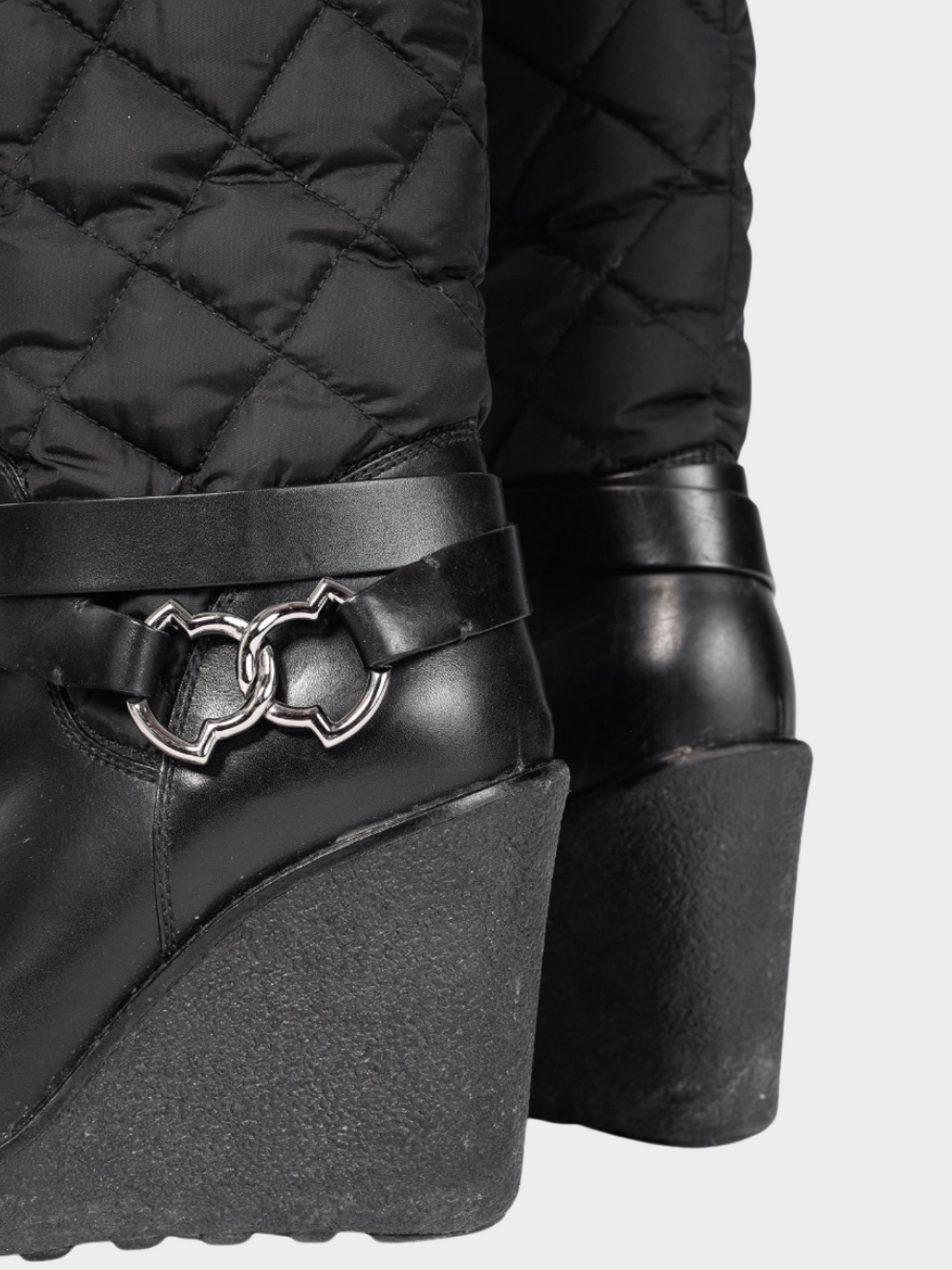 Moncler 2013 New Cernobbio Black Quilted Leather Wedge Boots