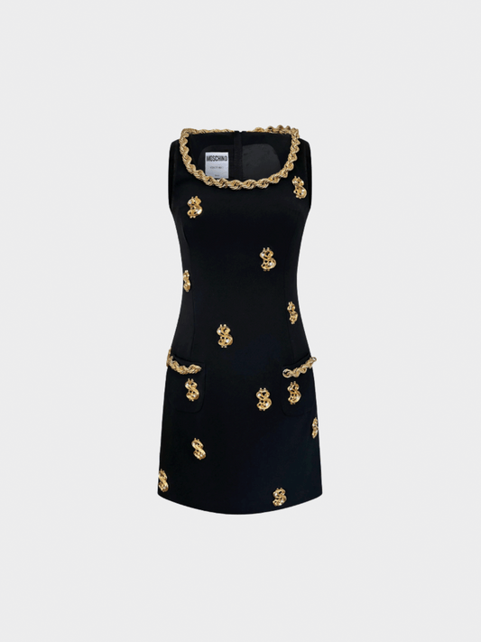 Moschino by Jeremy Scott FW 2019 Black Embroidered Dress