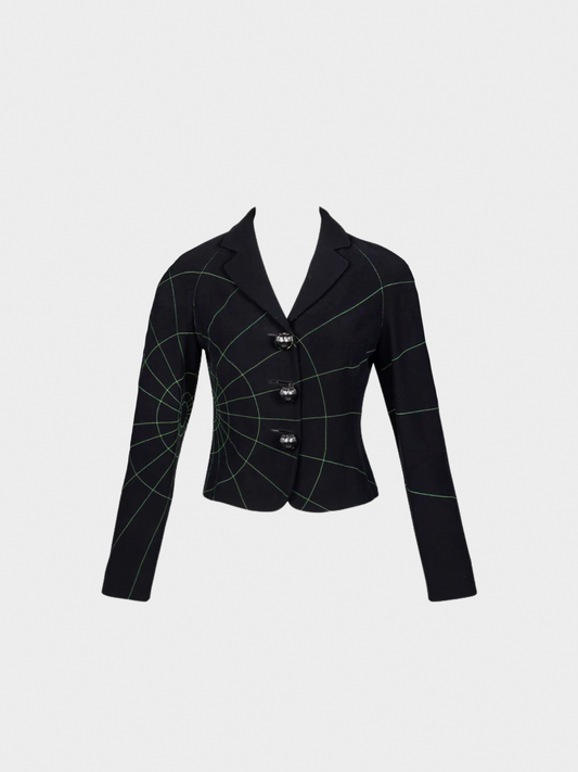 Moschino 1990s Cheap and Chic Midnight Blue Directions Jacket