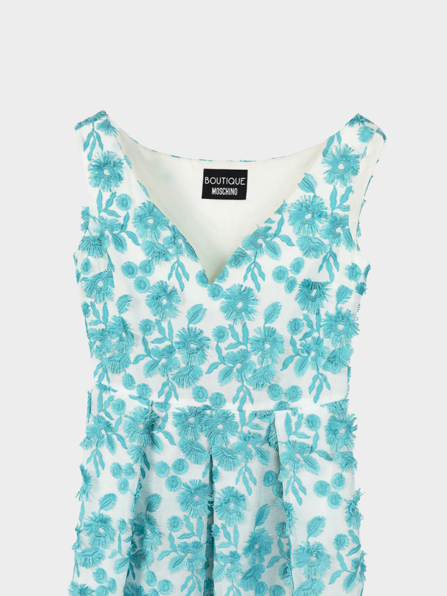 Moschino Boutique 2010s Blue and White Floral-Embroidered Maxi Dress