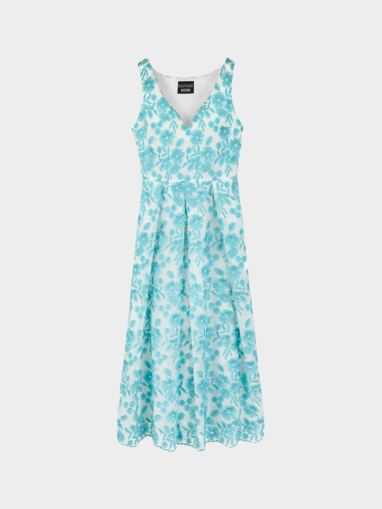 Moschino Boutique 2010s Blue and White Floral-Embroidered Maxi Dress