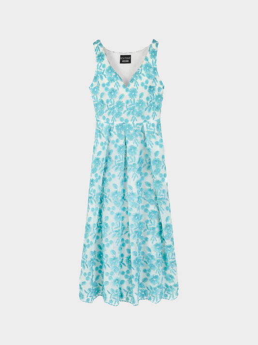 Moschino Boutique 2010s Blue and White Floral-Embroidered Maxi Dress