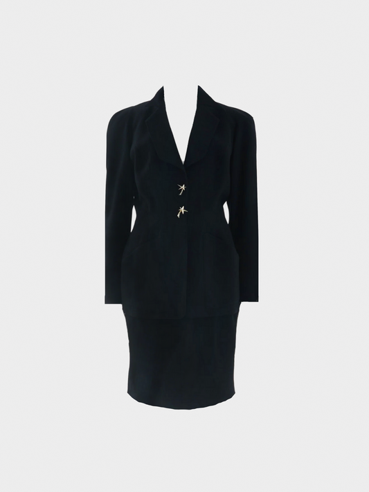 Thierry Mugler Early 1990s Black wool structured skirt suit