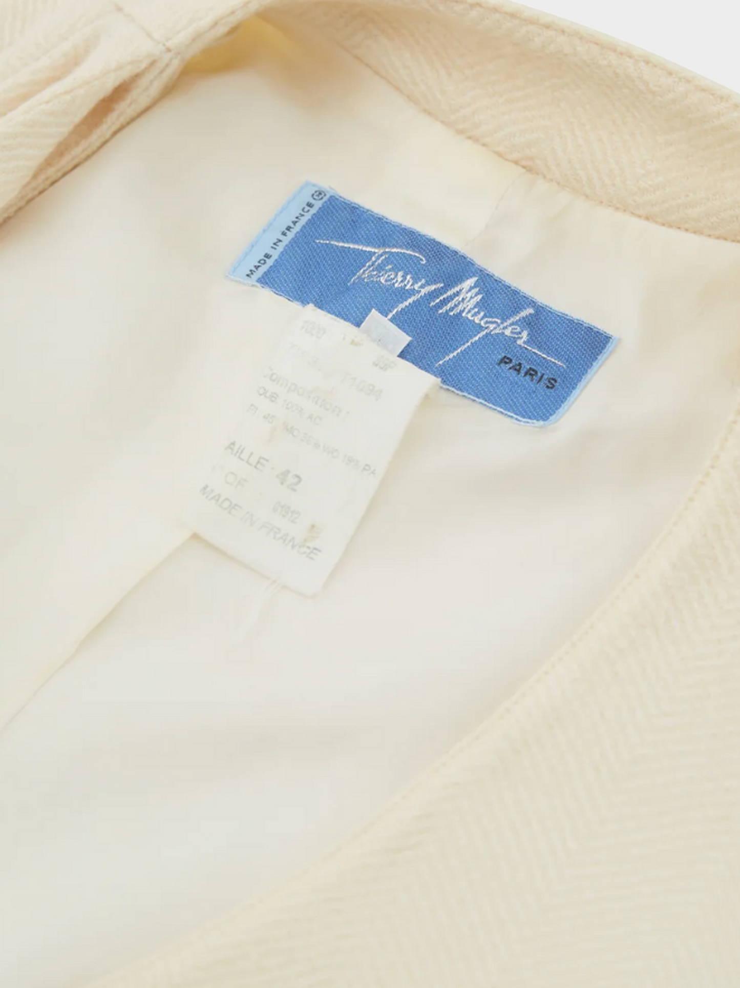 Thierry Mugler 1990s Off-white Mohair Fringe Scarf Jacket and Skirt Suit