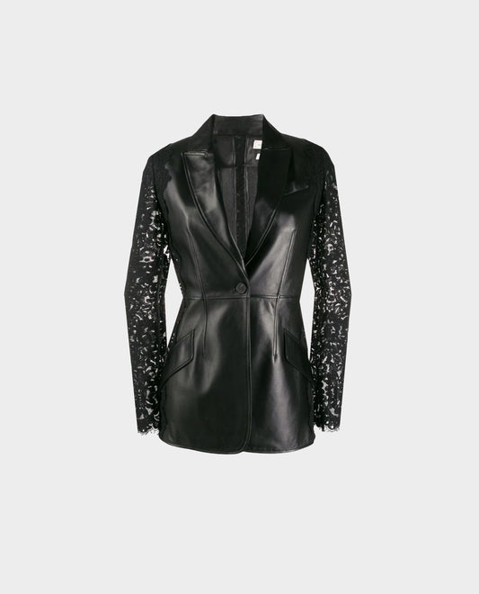 Alexander McQueen 2020s Lace Sleeve Leather Blazer