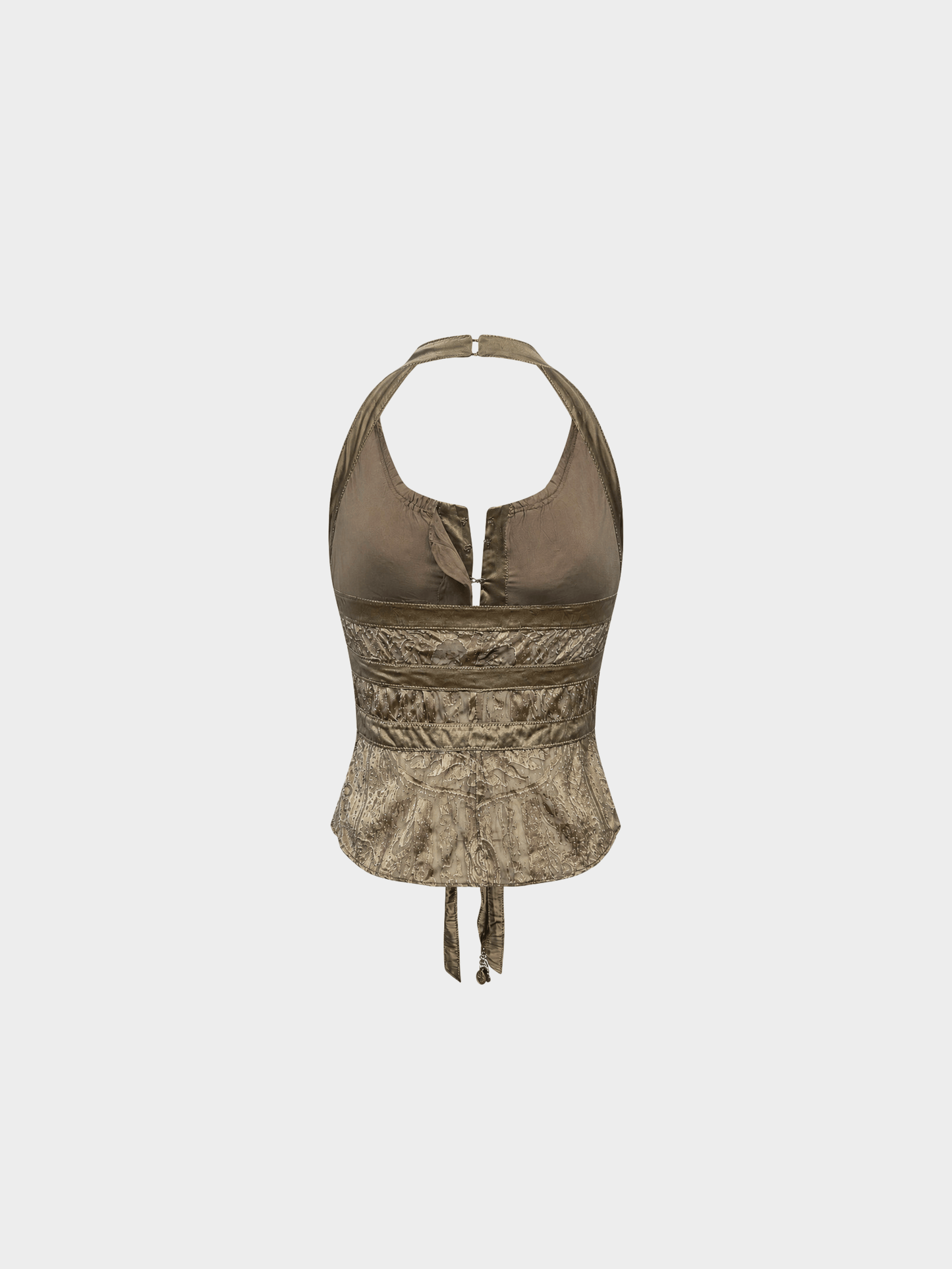 Roberto Cavalli SS 2004 Metallic Silk Jacquard Halter Top
