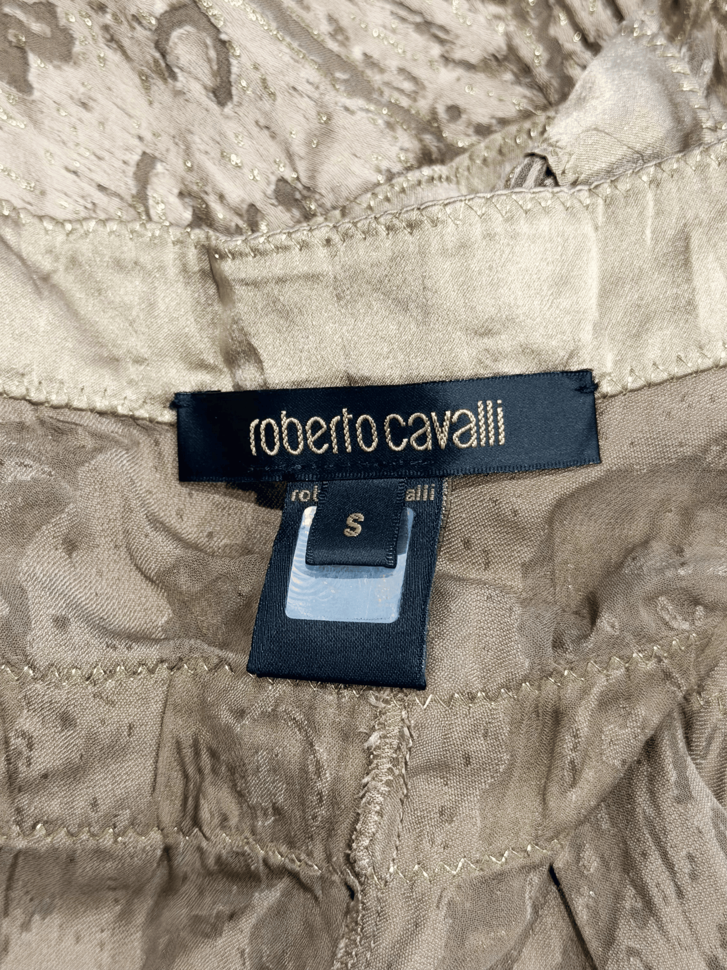 Roberto Cavalli SS 2004 Metallic Silk Jacquard Halter Top