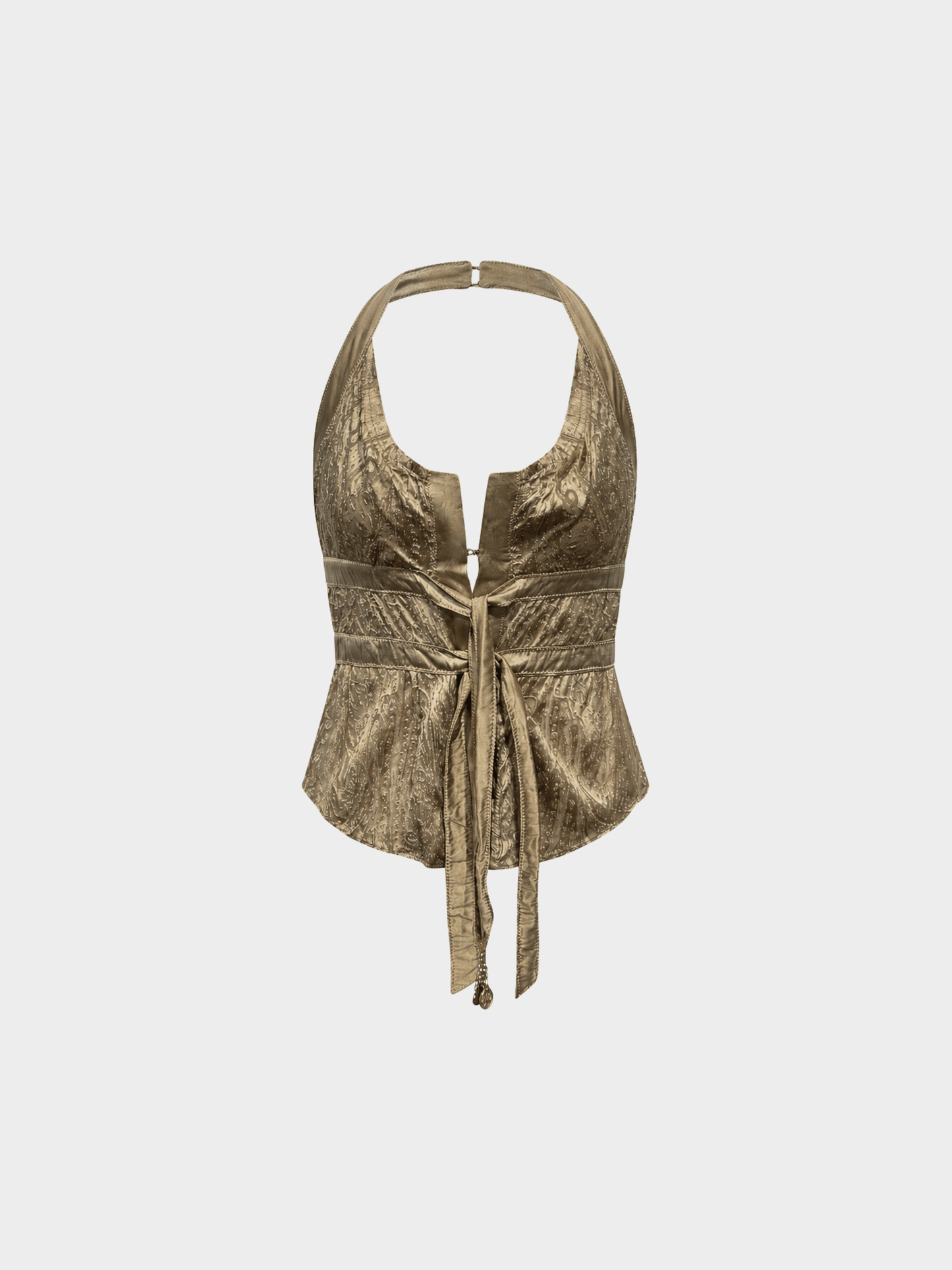 Roberto Cavalli SS 2004 Metallic Silk Jacquard Halter Top