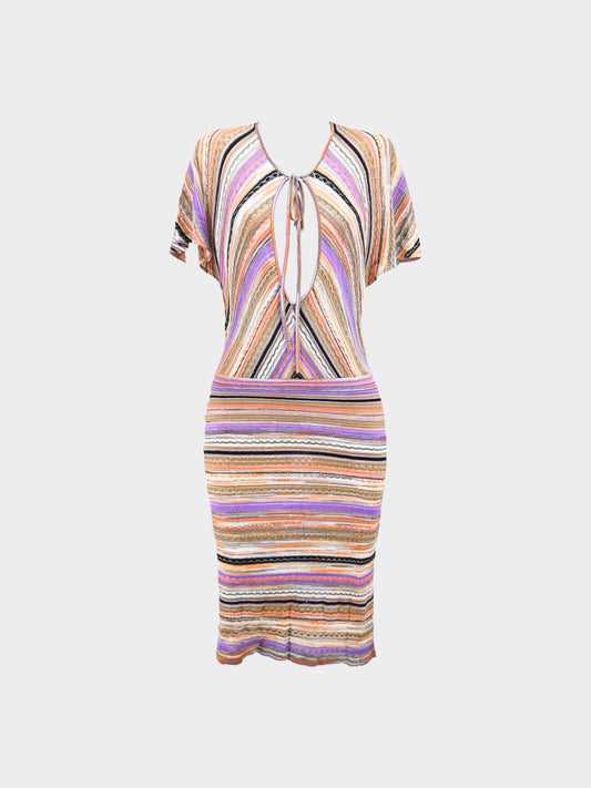 Missoni 2000s Multicolor Stripe Print Knitted Cutout Maxi Dress