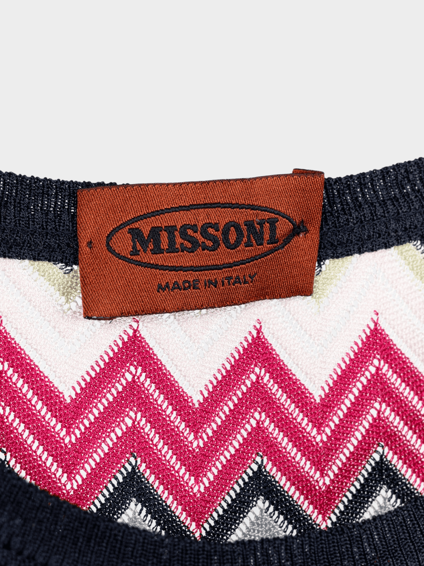 Missoni 2000s Pink and Navy Chevron Knit T-Shirt