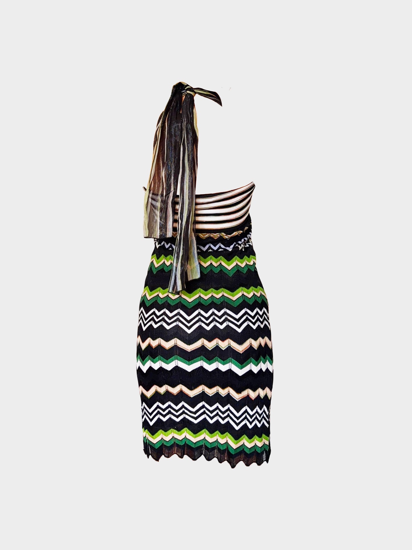 Missoni 2000s Multicolor Zigzag and Stripe Print Knitted Halter Dress