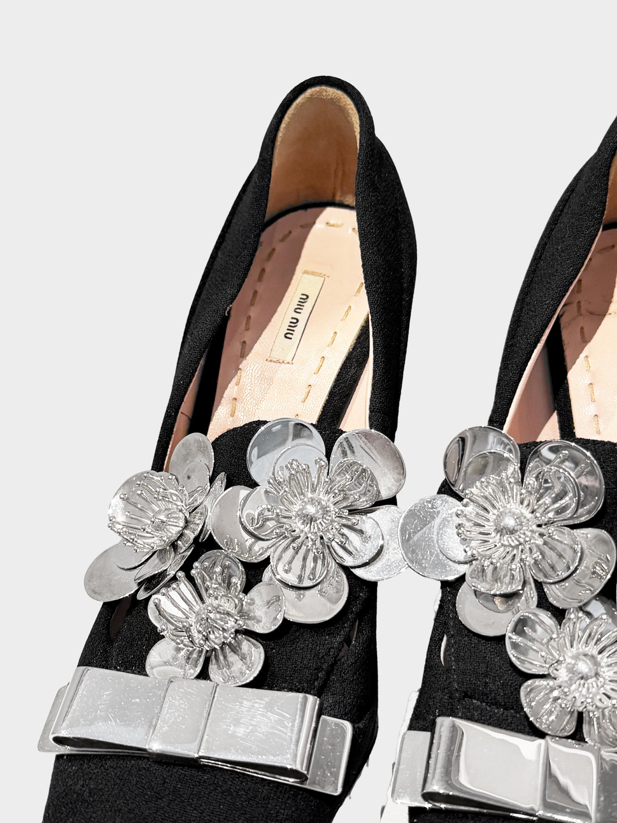 Miu Miu FW 2010 Black and Silver Floral Pumps