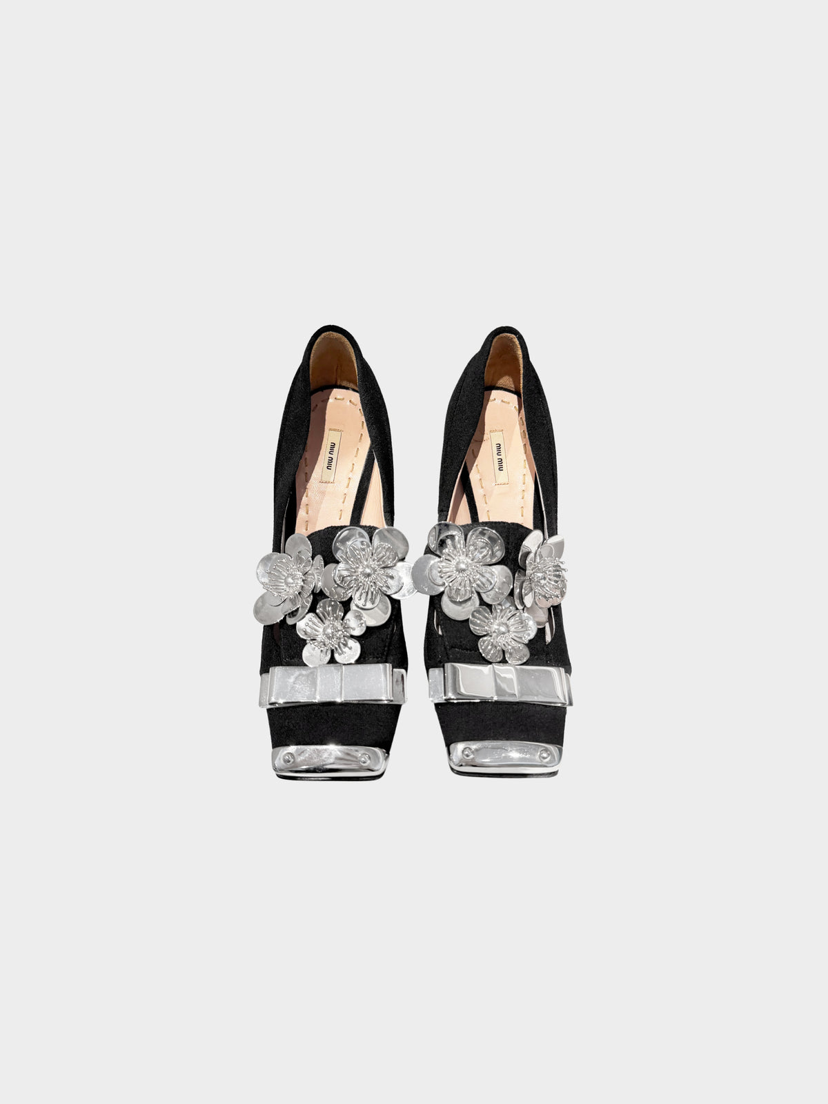 Miu Miu FW 2010 Black and Silver Floral Pumps