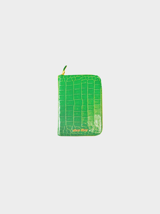 Miu Miu Croc Leather Green Zip Wallet