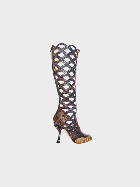 Miu Miu SS 2008 Runway Python Leather with Crystals Cut-out Boots