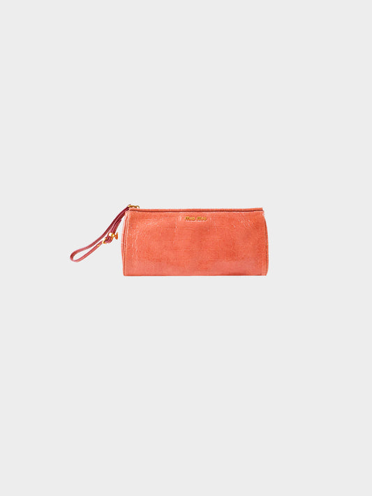 Miu Miu 2010s Coral Pink Embossed Croc Wristlet