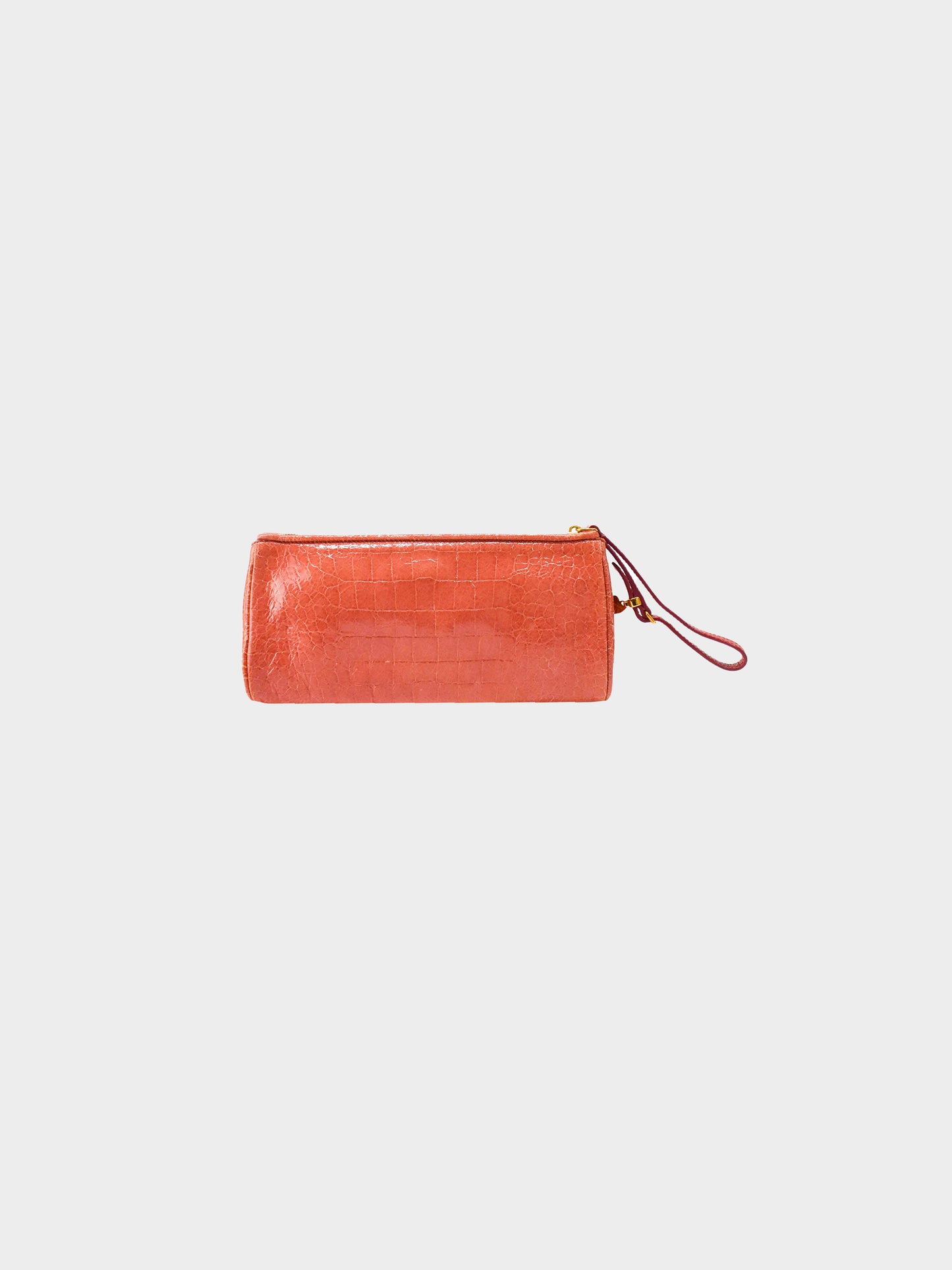 Miu Miu 2010s Coral Pink Embossed Croc Wristlet