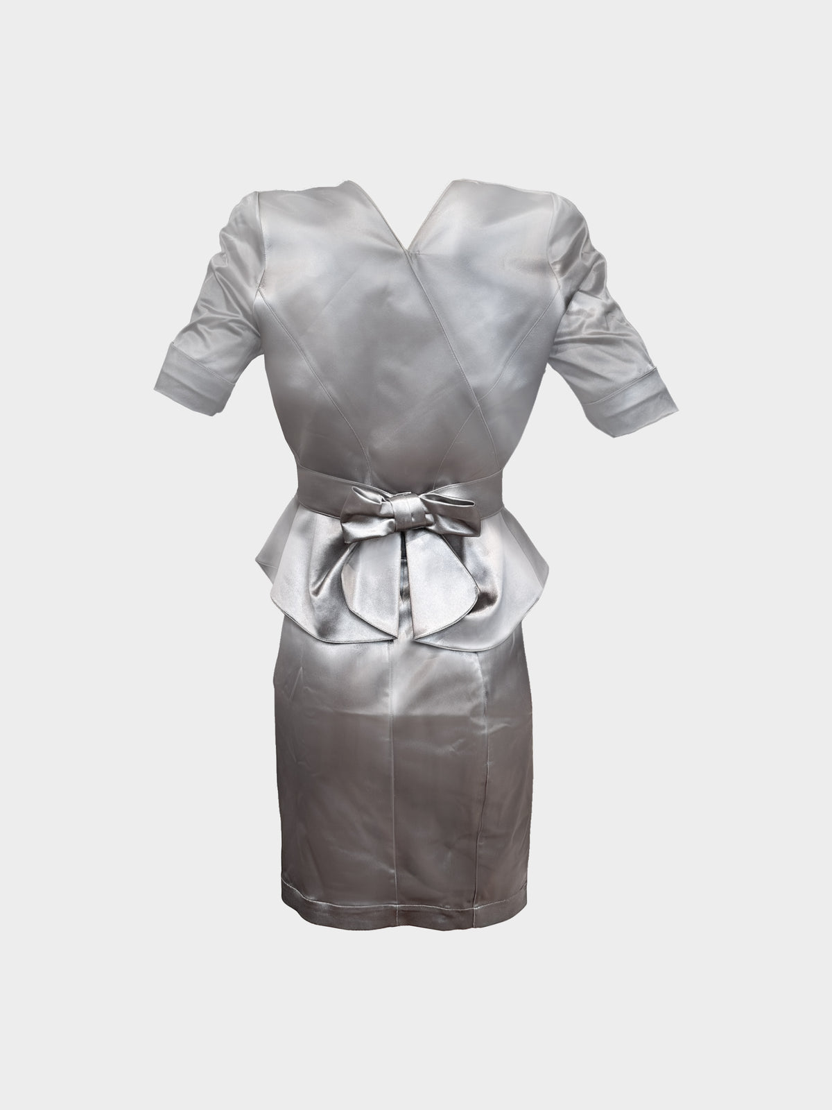 Thierry Mugler 2000s Grey Satin Acetate Peplum Jacket and Skirt Set