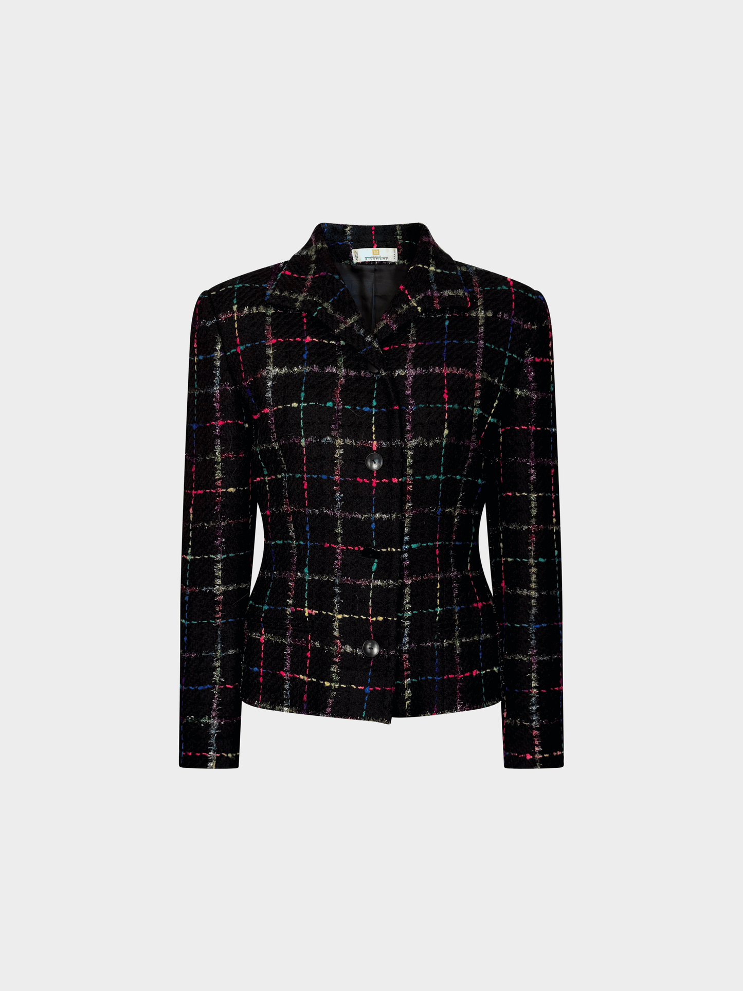 Givenchy 1990s by Alexander McQueen Black Multicolor Check Tweed Jacket