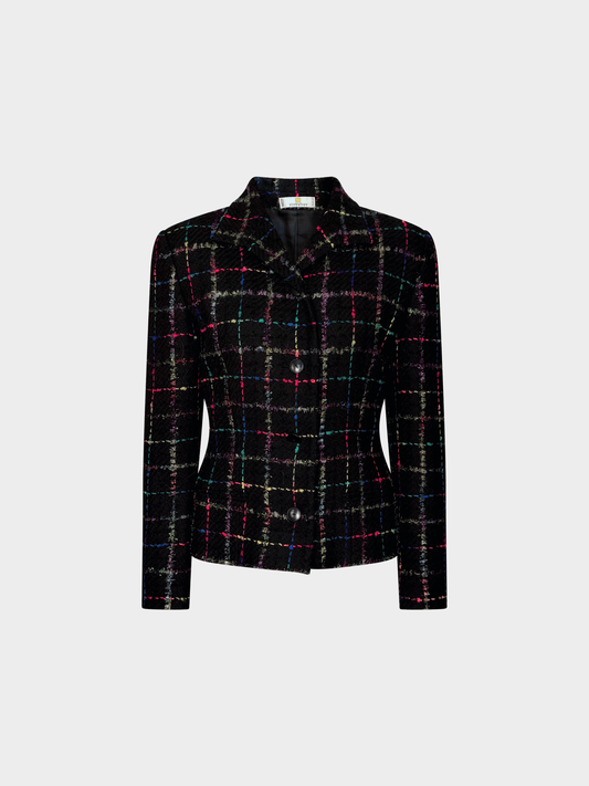 Givenchy 1990s by Alexander McQueen Black Multicolor Check Tweed Jacket