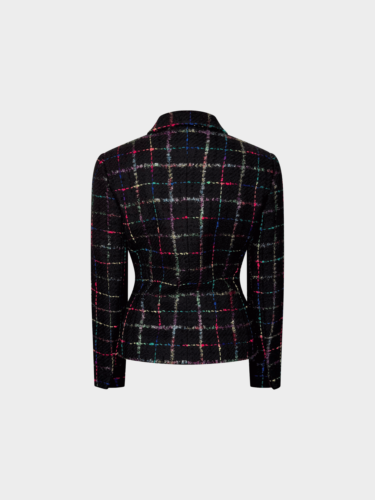 Givenchy 1990s by Alexander McQueen Black Multicolor Check Tweed Jacket