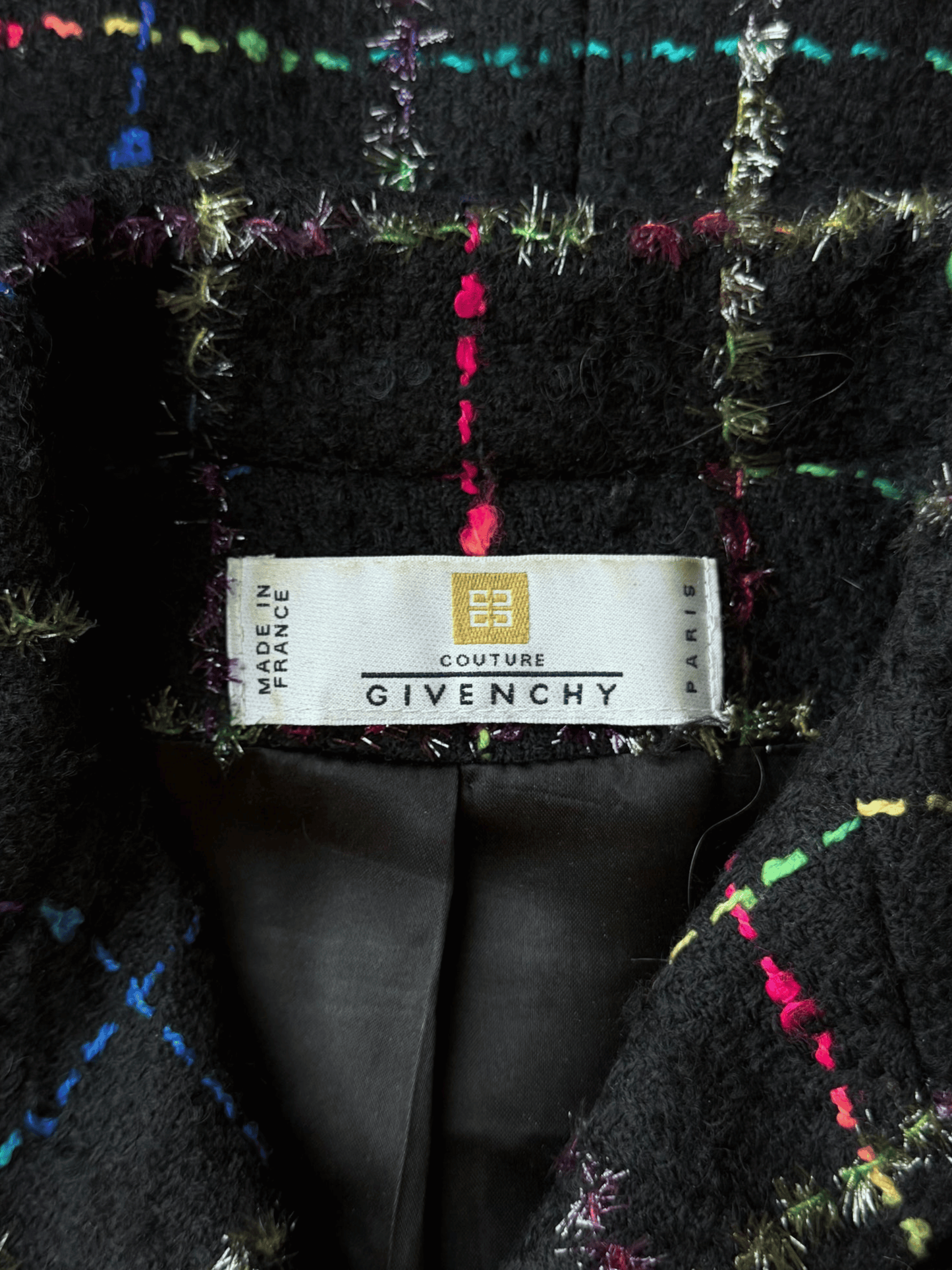 Givenchy 1990s by Alexander McQueen Black Multicolor Check Tweed Jacket