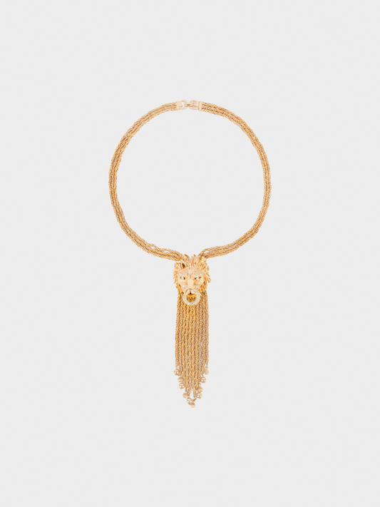 Christian Dior 1970s Gold Lion Head Necklace