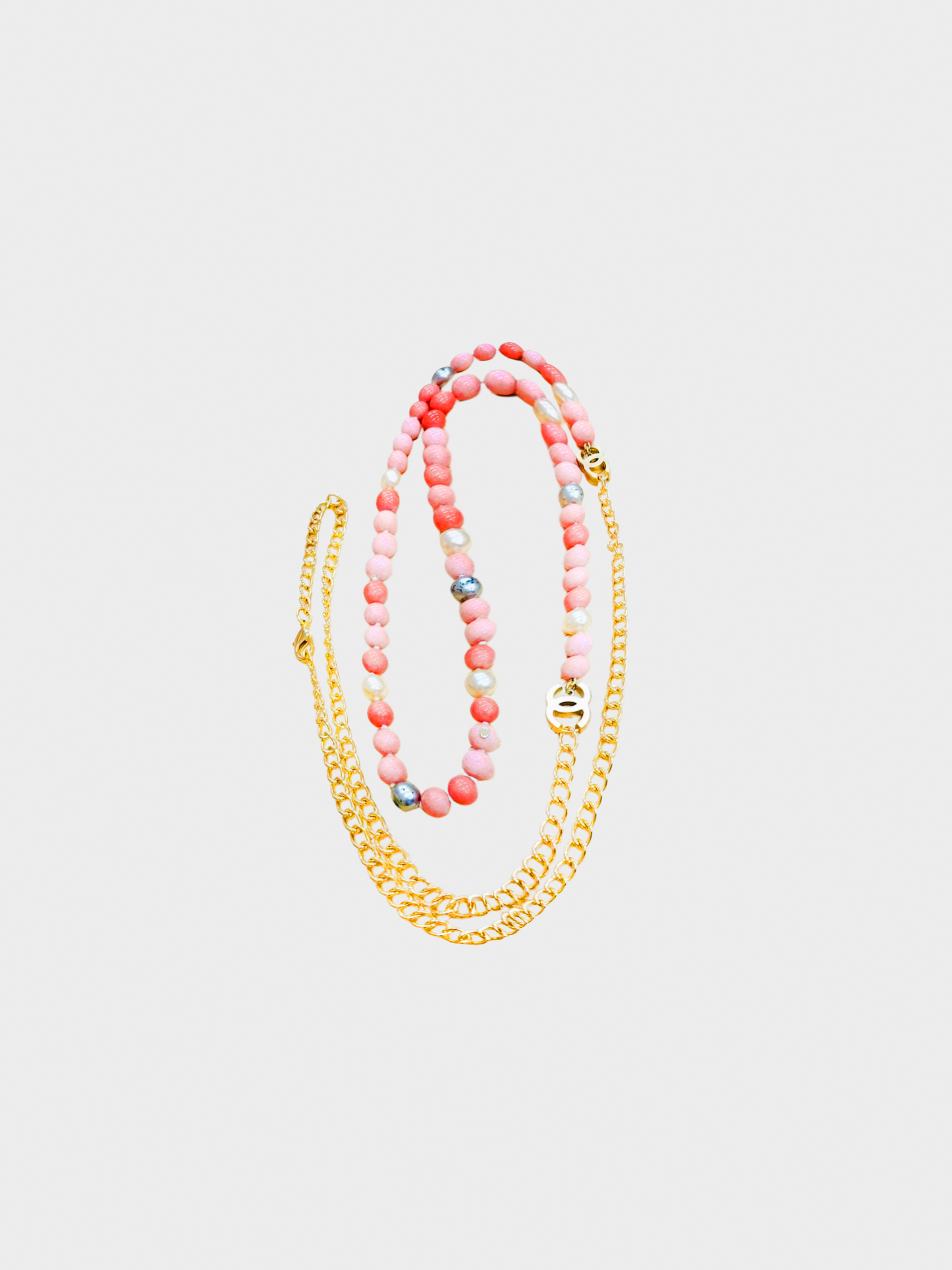 Chanel SS 2003 Pink Pear and Gold Chain Necklace