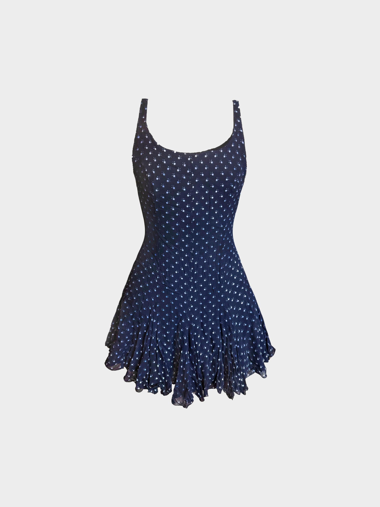 Dolce and Gabbana 2000s Navy Blue Floral Print Skater Dress
