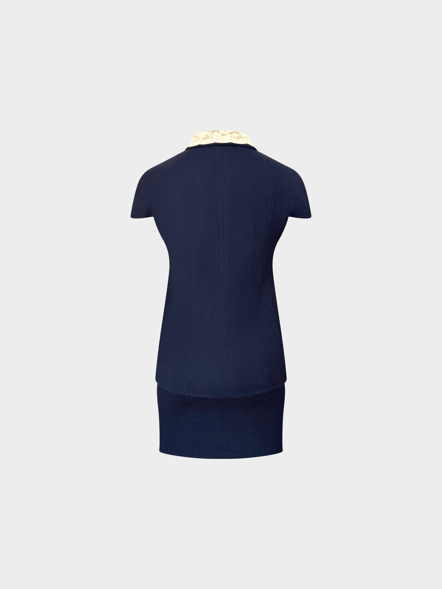 Christian Dior SS 1998 by John Galliano Navy Lace Collar Skirt Suit