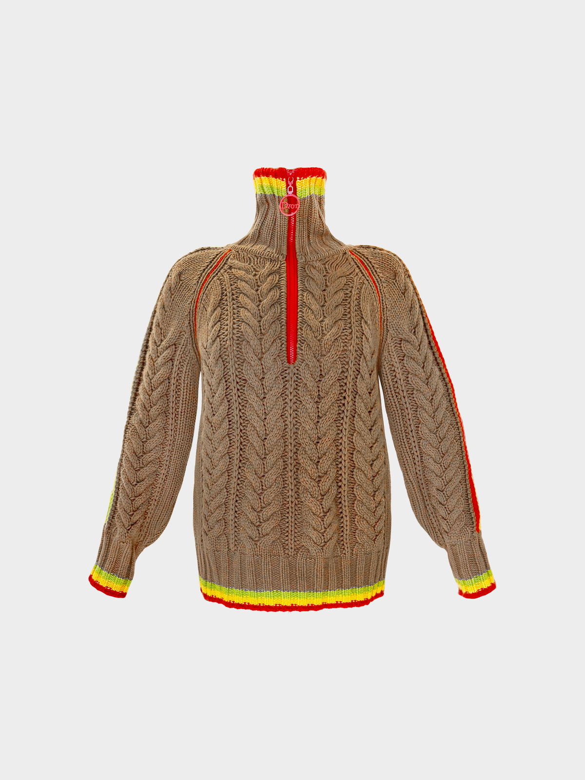 Christian Dior FW 2004 Rasta Cable Knit High Neck Cashmere Sweater