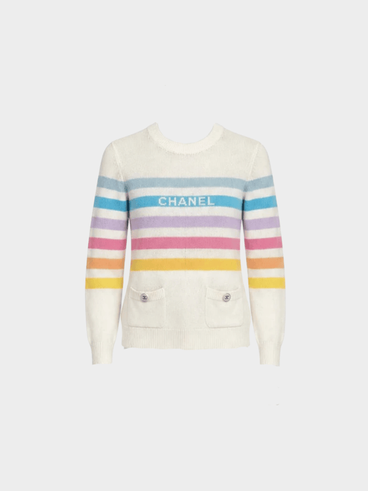 Chanel 2020s Rainbow Striped Cashmere Sweater