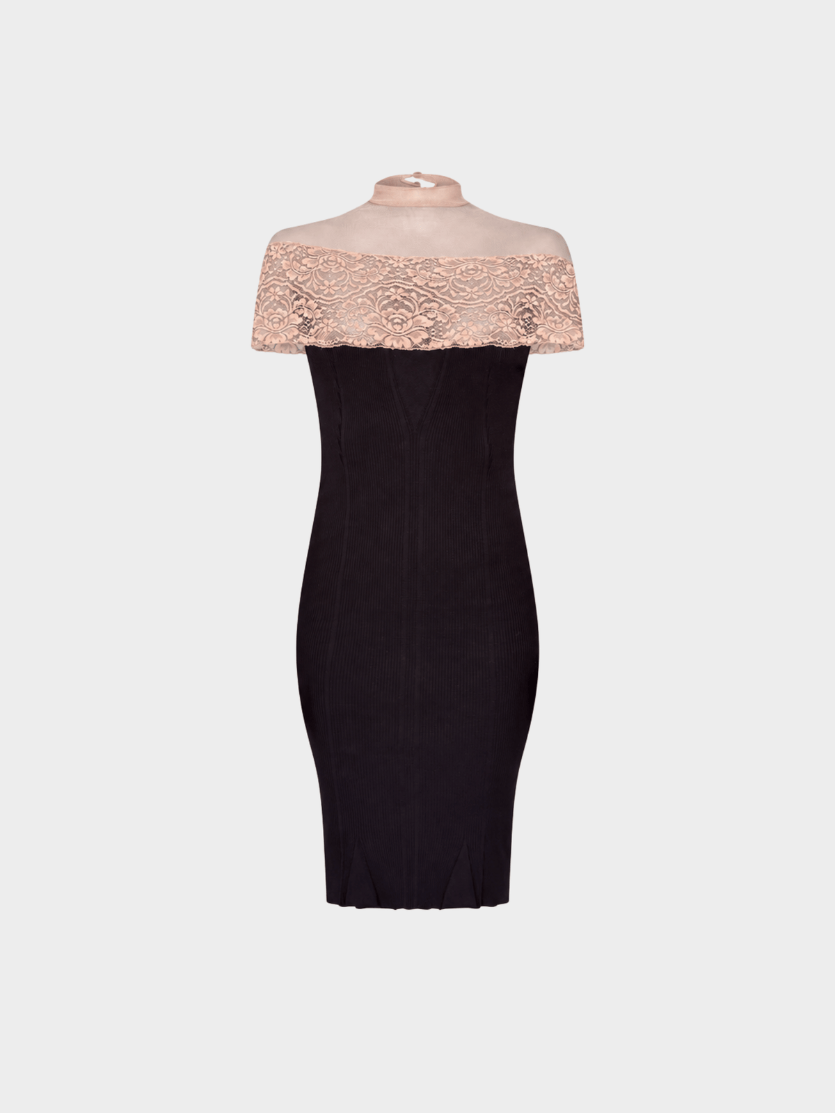 Jean Paul Gaultier 1990s Black Ribbed Knit and Nude Lace Dress