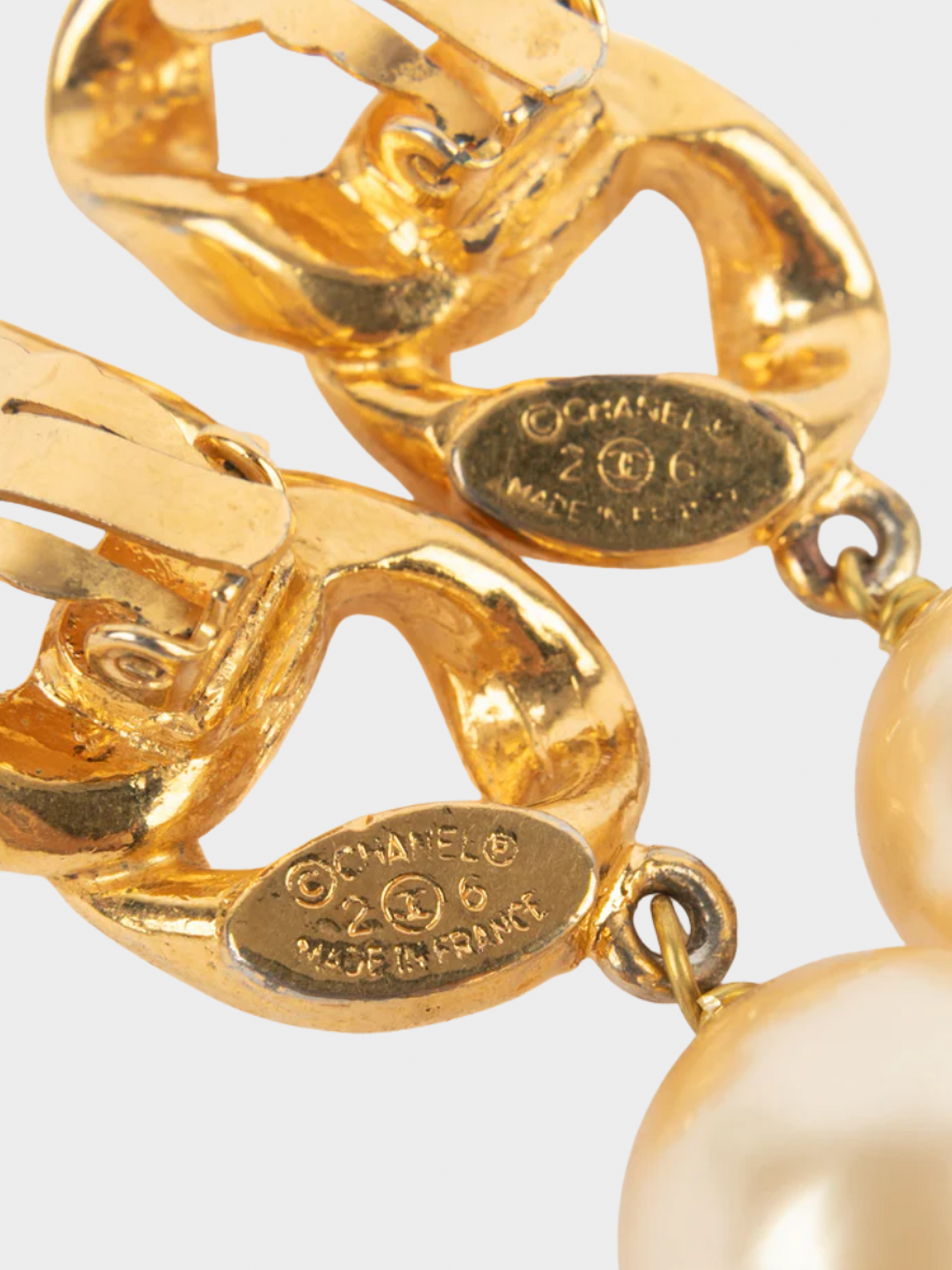 Chanel 1990s Gold Plated Mother of Pearl Earrings