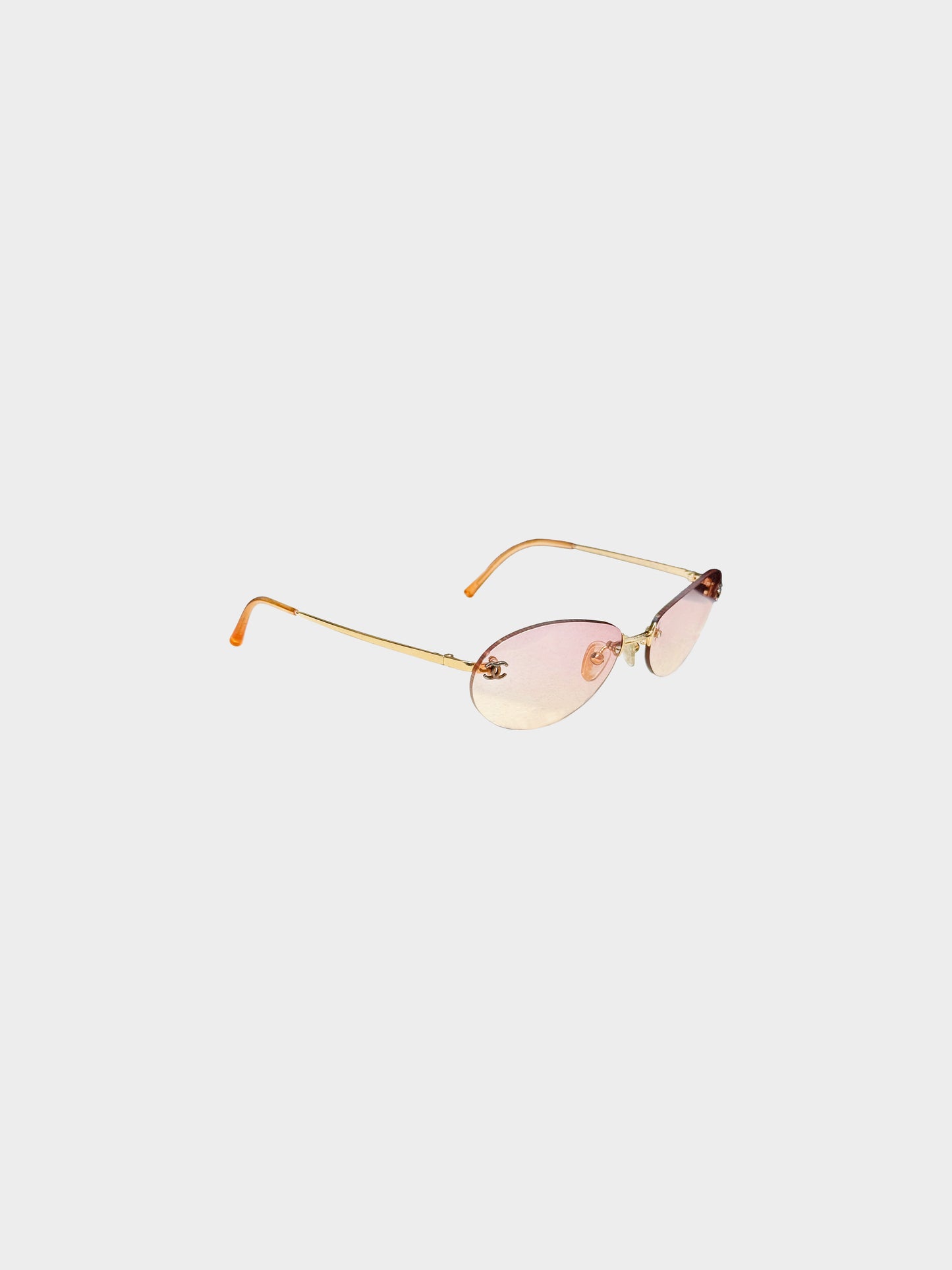 Chanel Early 2000s Pink Gradient Rimless CC 4013 Oval Sunglasses