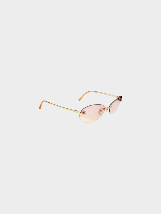 Chanel Early 2000s Pink Gradient Rimless CC 4013 Oval Sunglasses