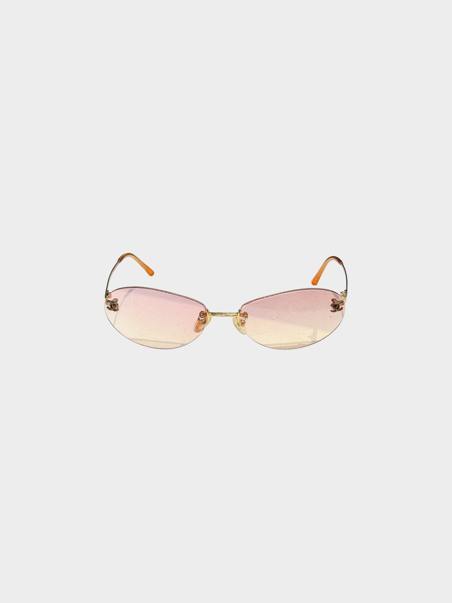 Chanel Early 2000s Pink Gradient Rimless CC 4013 Oval Sunglasses