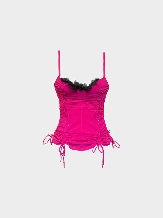 Chantal Thomass 2010s Hot Pink Drawstring Bow-Detailed Corset Top