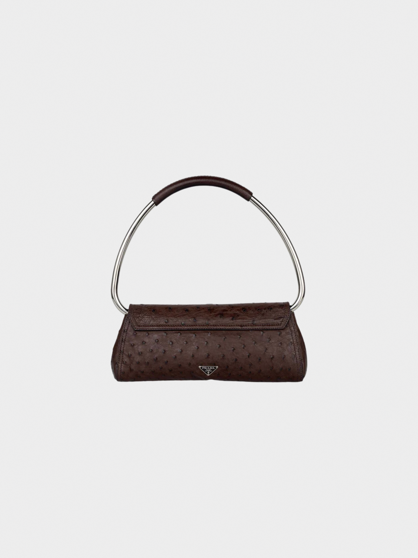 Prada SS 2003 Archival Piece Brown Ostrich Leather Jewel Embellished Swing Bag
