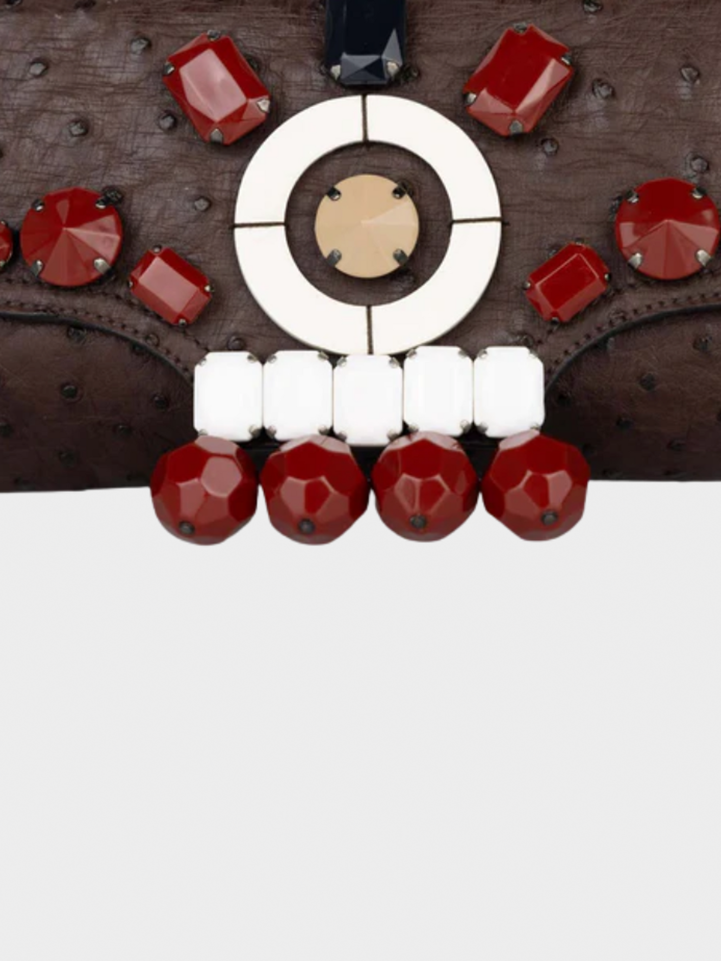 Prada SS 2003 Archival Piece Brown Ostrich Leather Jewel Embellished Swing Bag