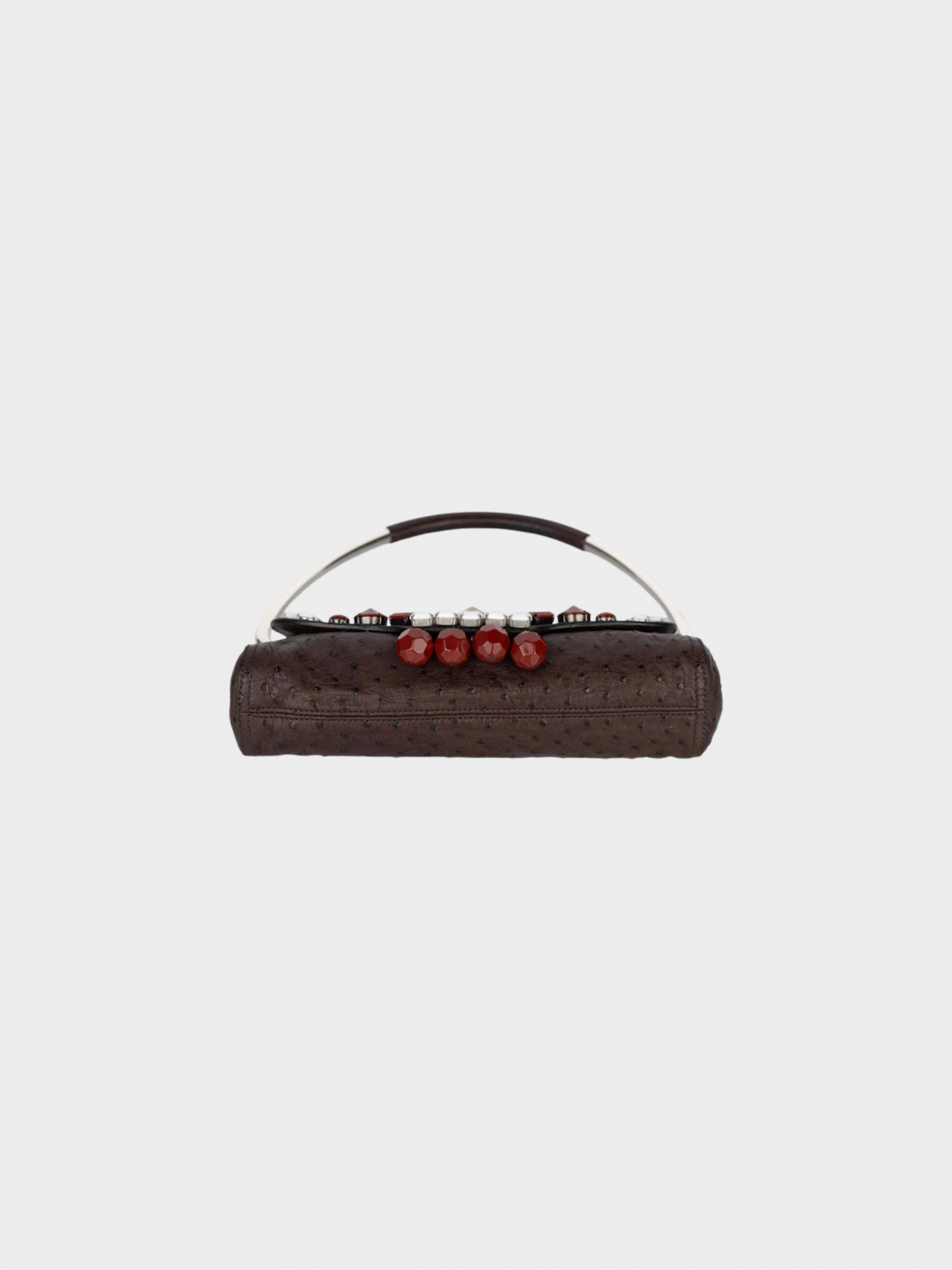 Prada SS 2003 Archival Piece Brown Ostrich Leather Jewel Embellished Swing Bag