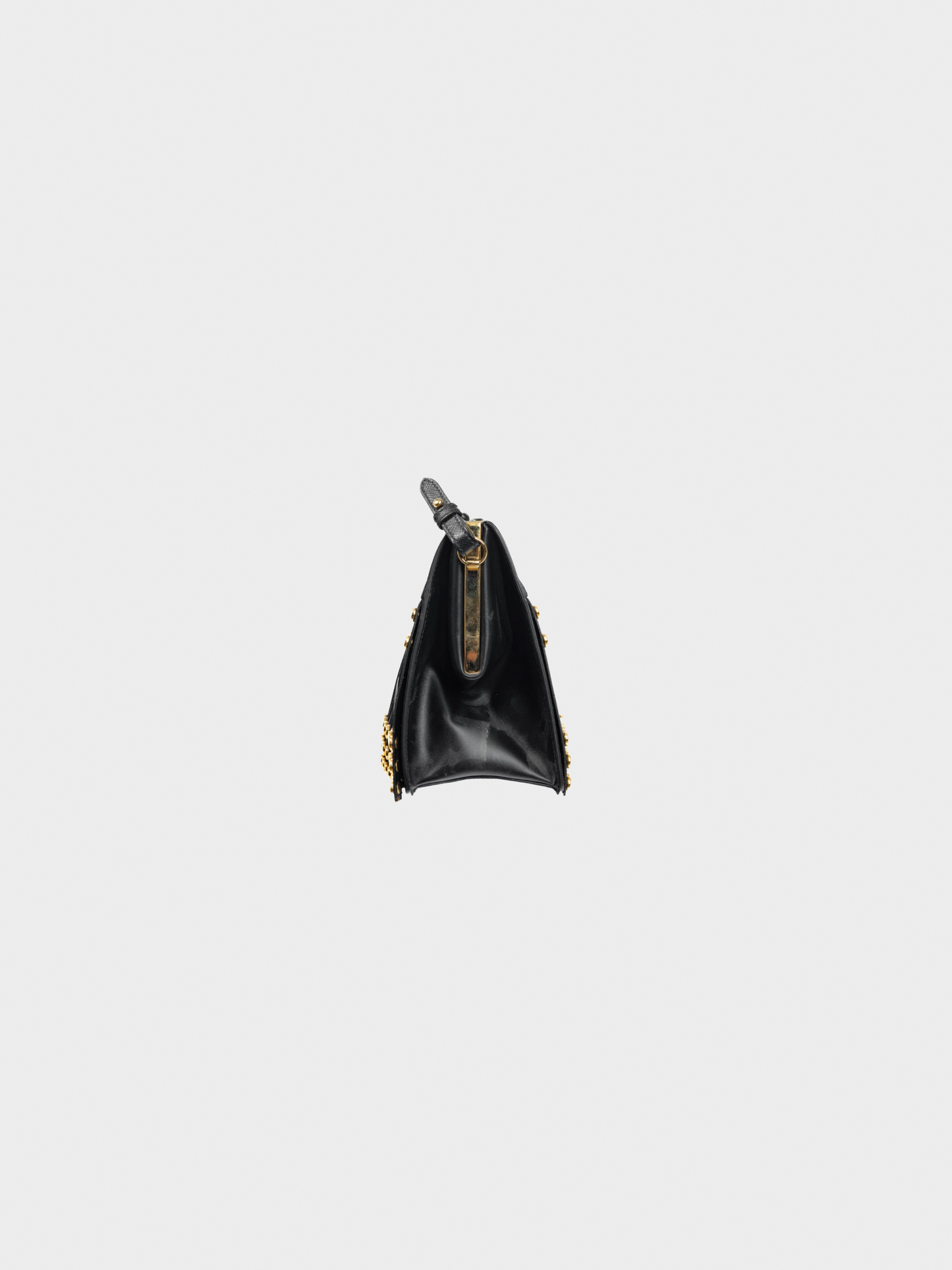 Prada 2000s Black Nero Saffiano Leather Studded Fringe Frame Shoulder Bag
