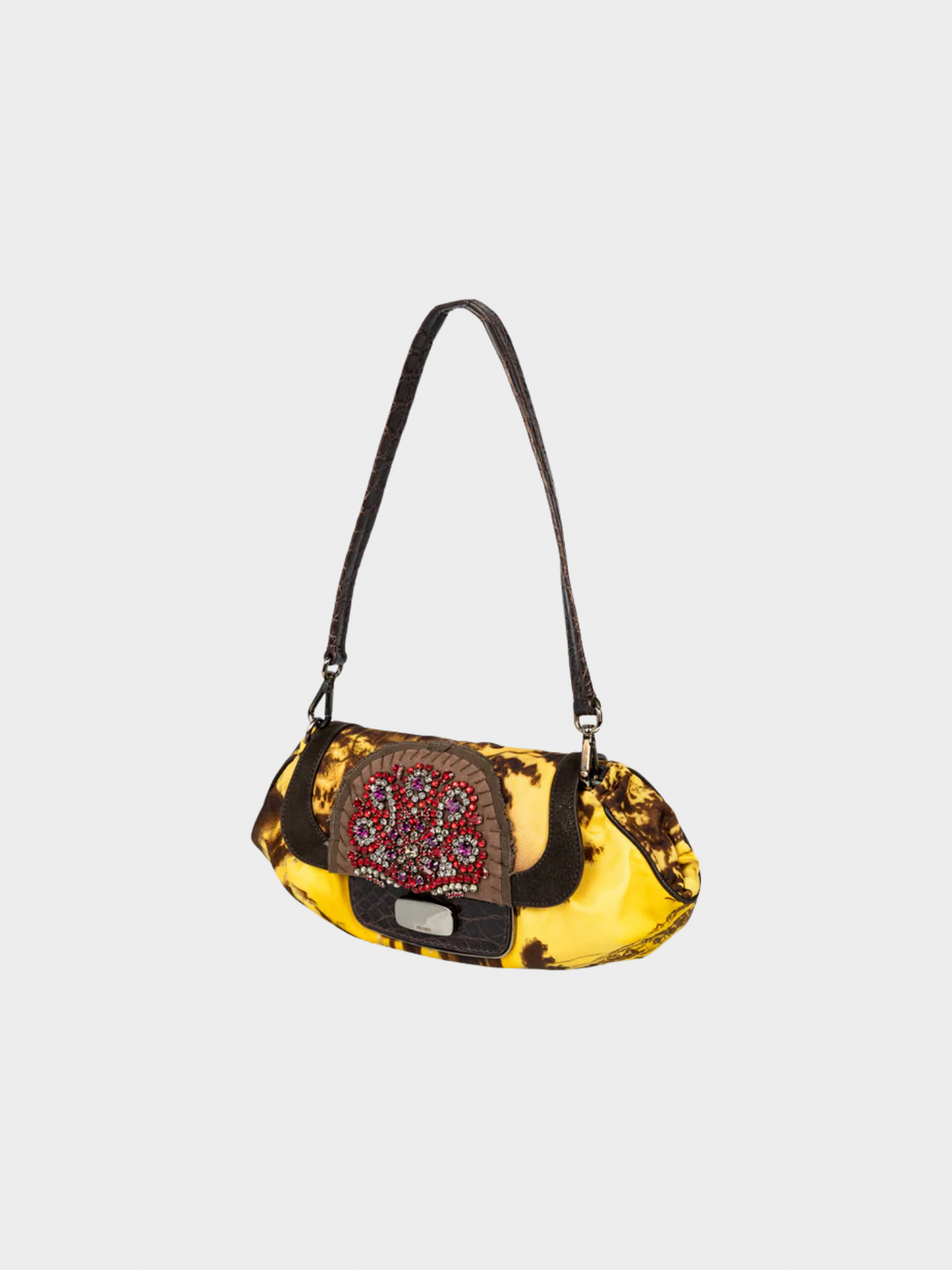 Prada FW 2004 Jewel-Embellished Printed Satin Shoulder Crocodile Bag