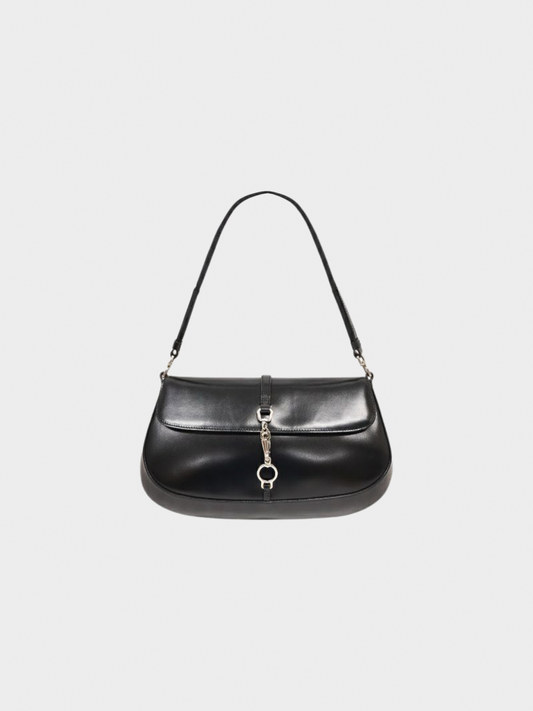 Prada 2000s Black Leather Flap Pochette Bag